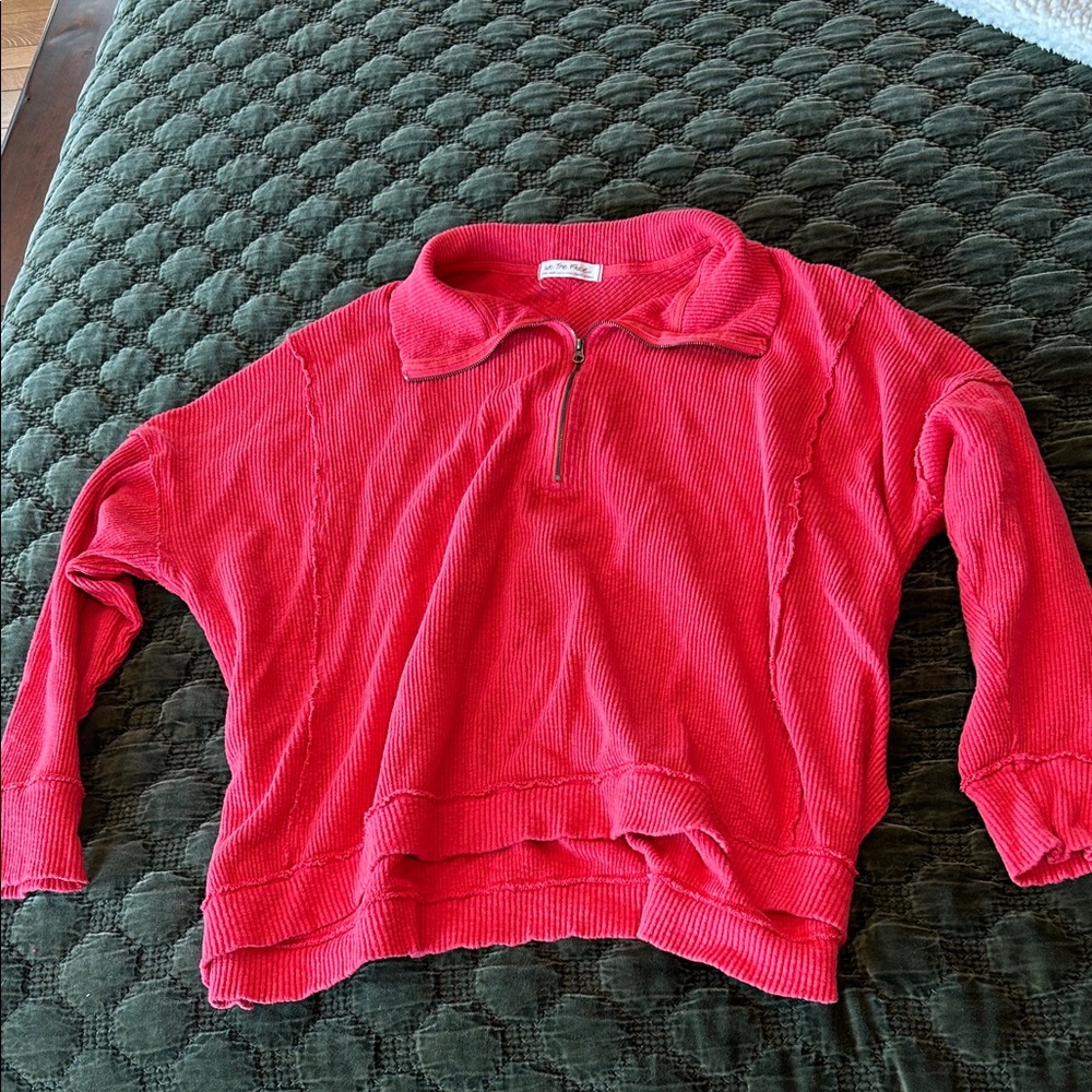 Free People Bright Red Zip-Up Sweatshirt
